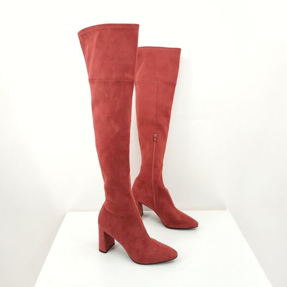 JEFFREY CAMPBELL Women 7.5 Parisah Boots Pink Over The Knee Stretch Faux Suede - Picture 1 of 11